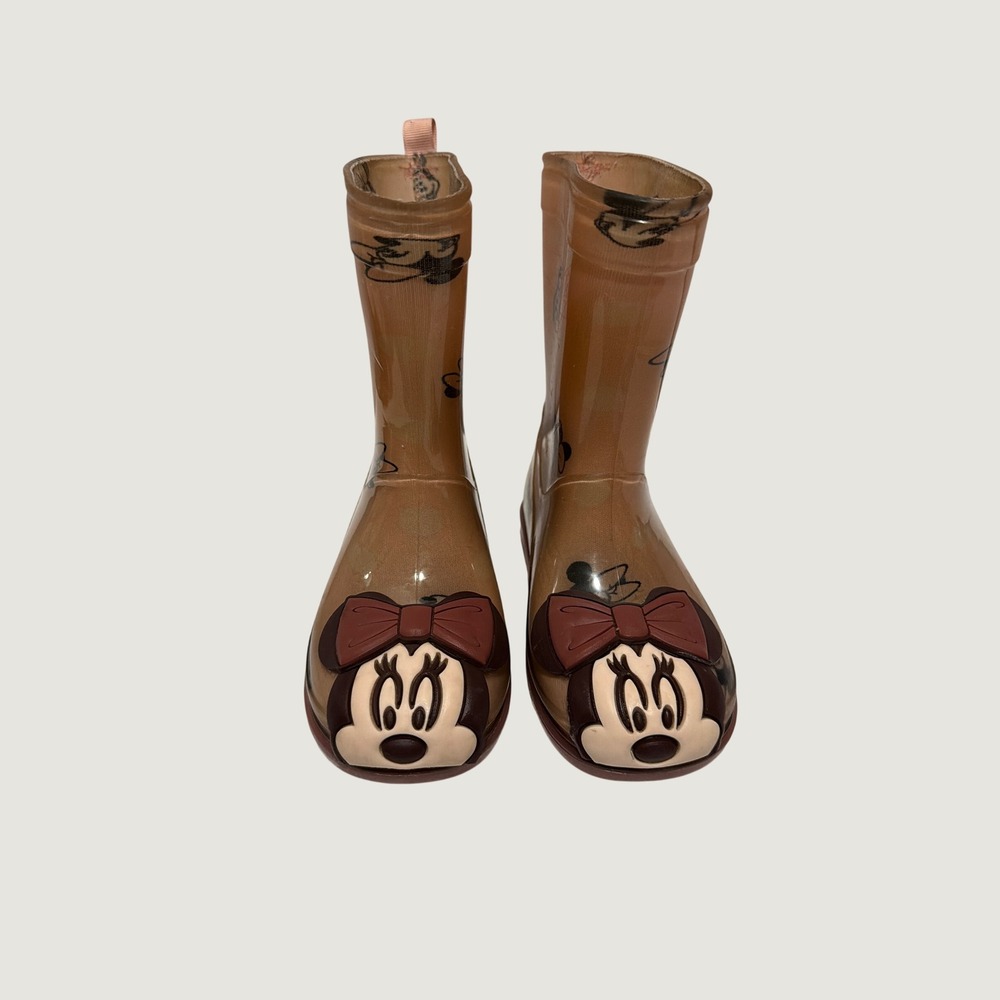 Disney Minnie Mouse Toddler Girls Rain Boots Glitter Tan Pink Size 8